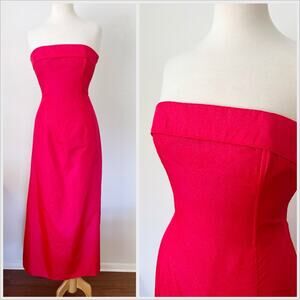 Vintage 90s / Y2K Gunne Sax Red Strapless Maxi Dress // Size XS